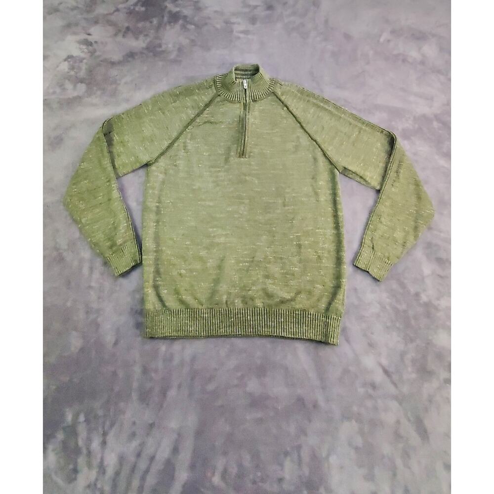 Tommy Bahama Sz S Sweater Mens Green Linen Blend 1/4 Zip Reversible Casual C16
